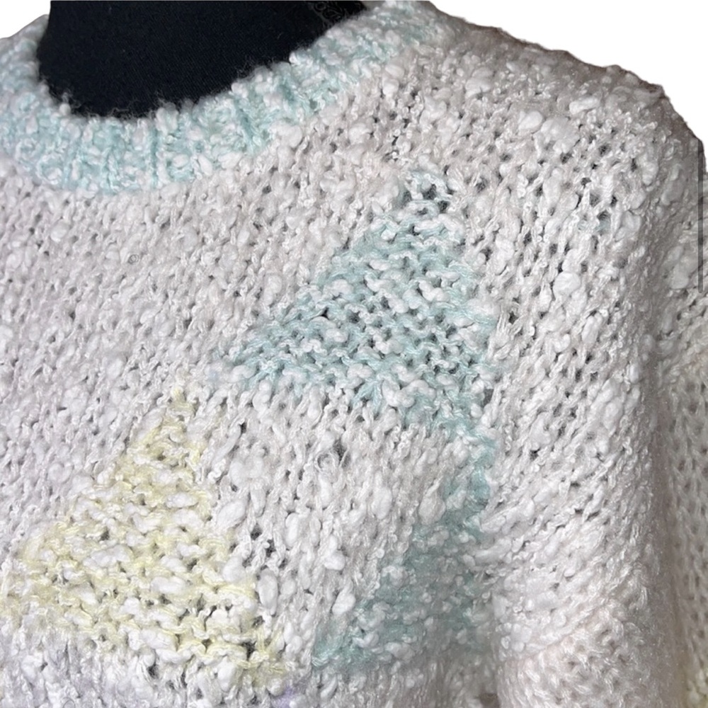 Vintage > Colorblock Pastels Cottagecore Hand Knit Sweater - Picture 7 of 12